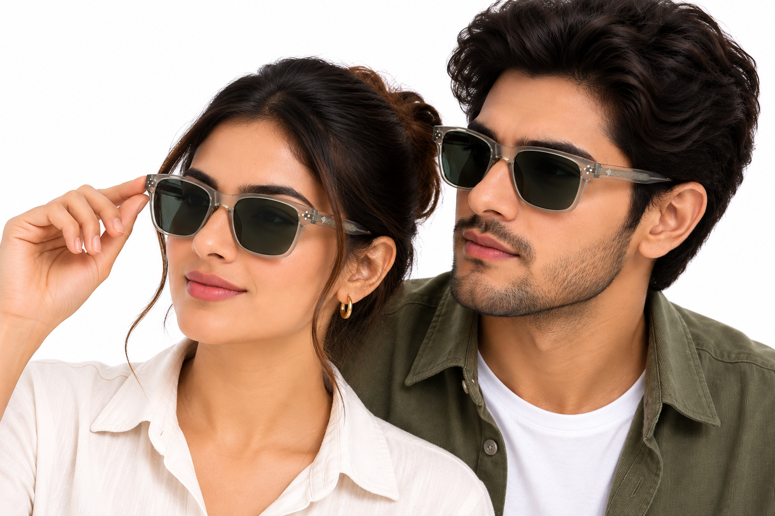 JET Crystal Clear Champagne & Green Wayfarer Sunglasses - Image 6