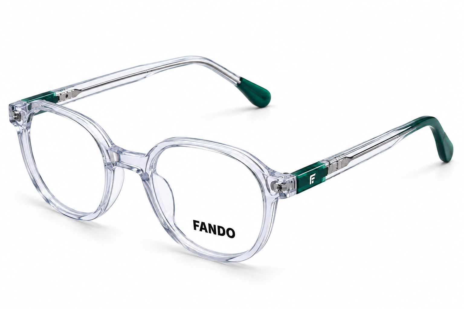 FANDO Crystal Clear & Deep Green Round Panto Frame