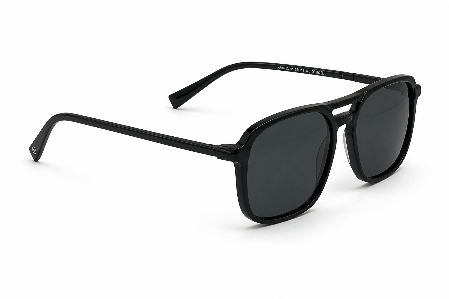Albert Italy Glossy Black Double-Bridge Square Sunglasses - Image 2
