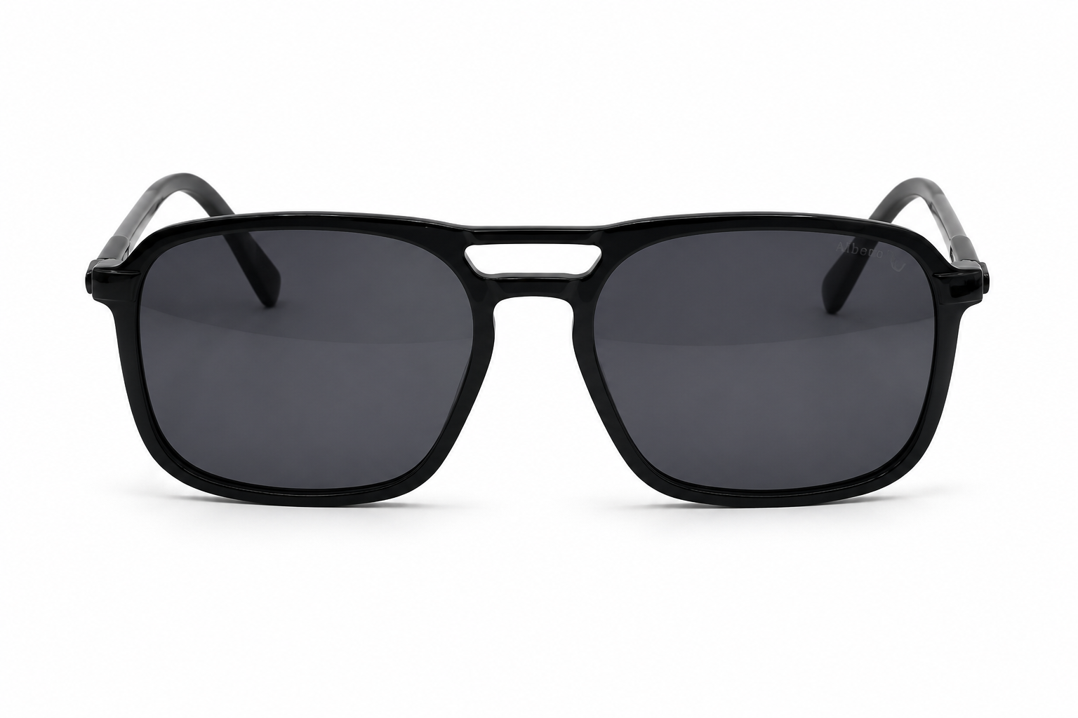 Albert Italy Glossy Black Double-Bridge Square Sunglasses