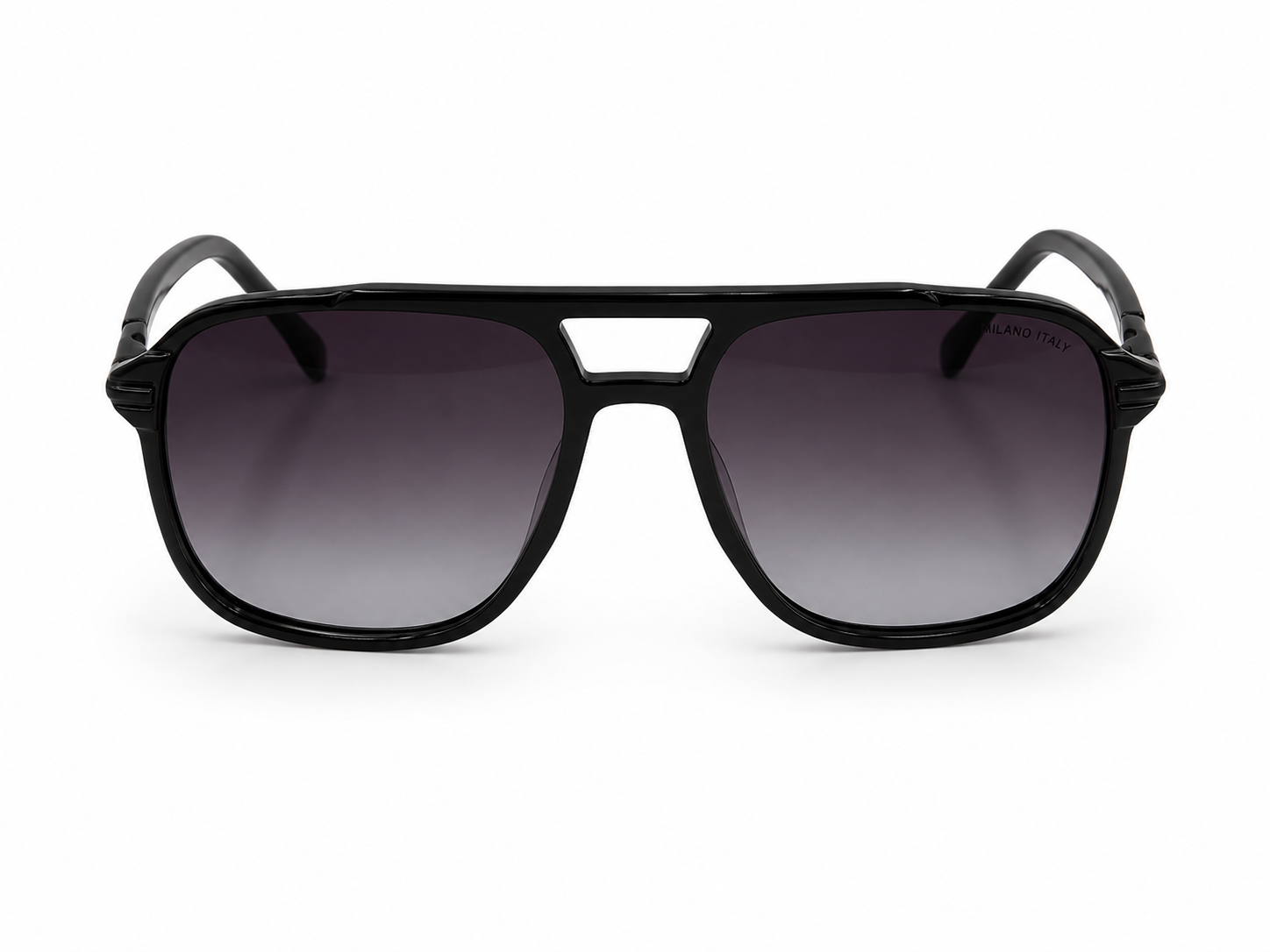 Albert Italy Glossy Black Square Aviator Sunglasses