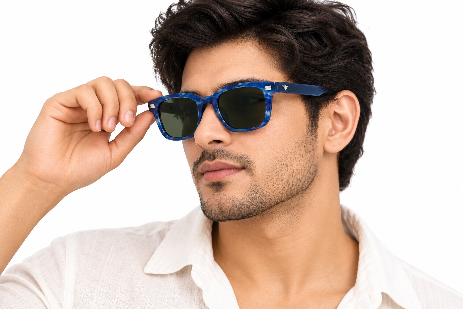 JET Navy Blue Marbled & Green Wayfarer Sunglasses - Image 5