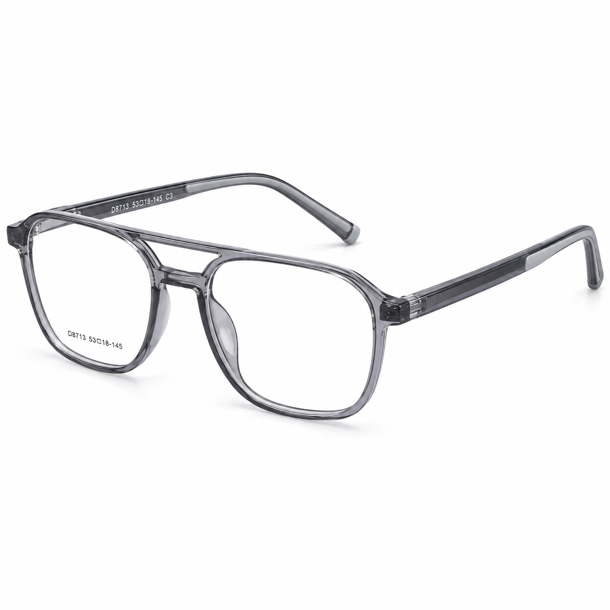 JET Translucent Grey Double-Bridge Square Frame