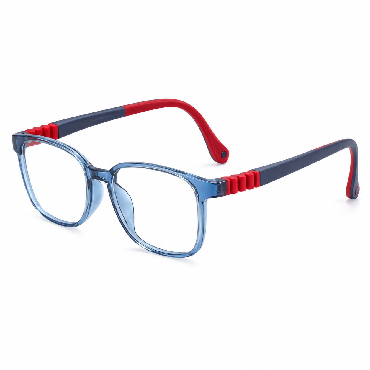 FANDO Kids Translucent Grey Blue & Navy Red Rounded Square Frame
