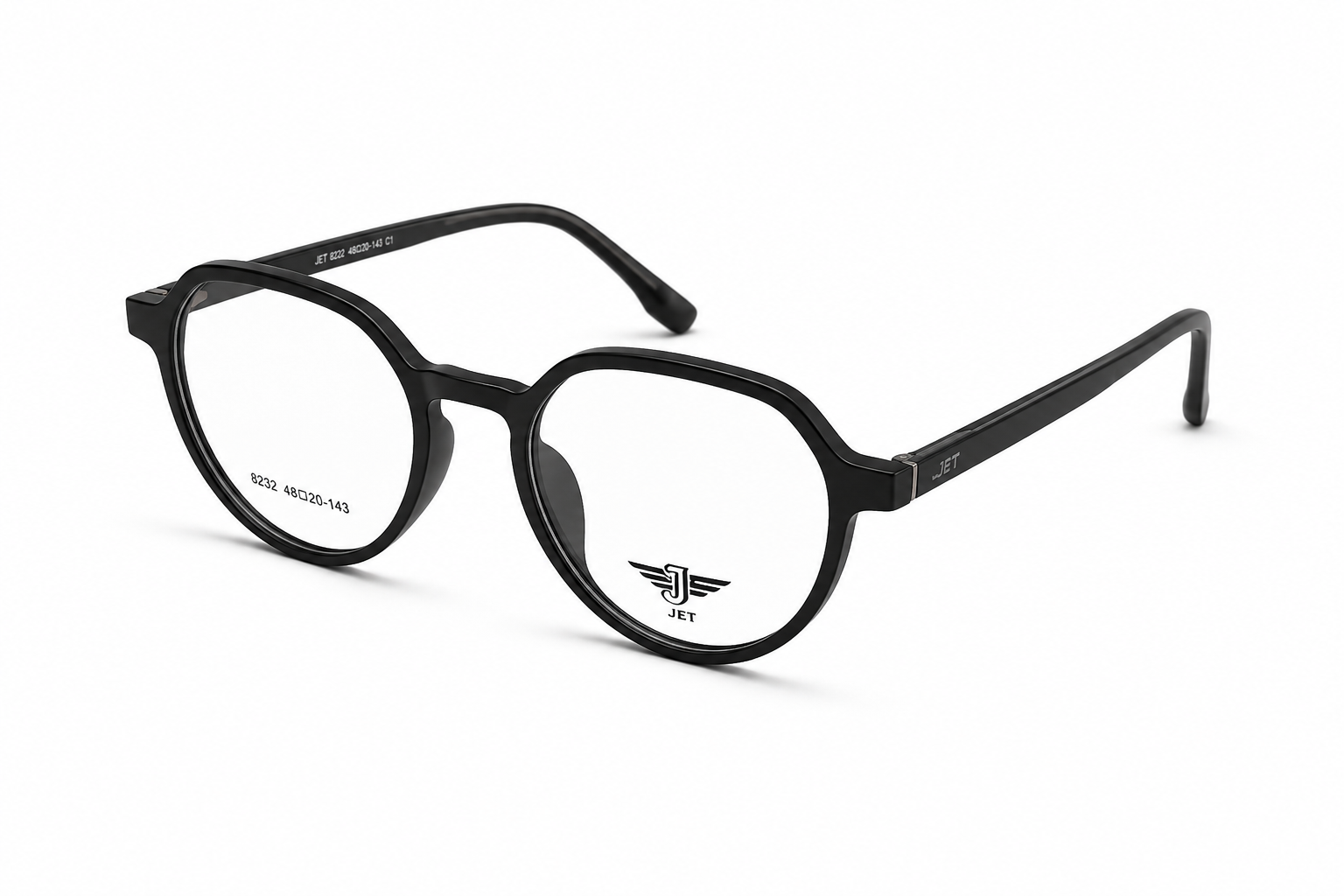 JET Glossy Black Geometric Round Frame