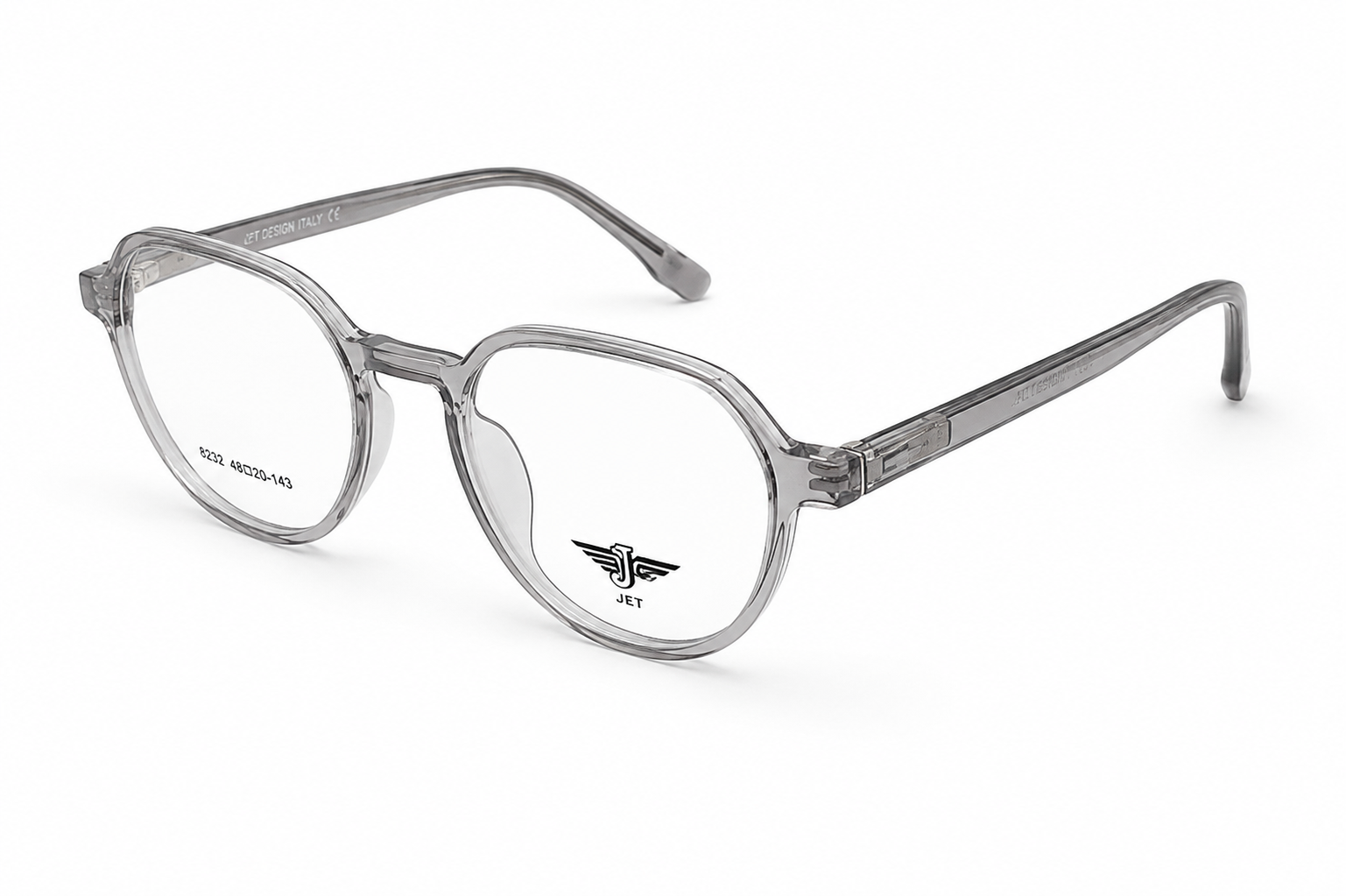 JET Transparent Grey Geometric Round Acetate Frame
