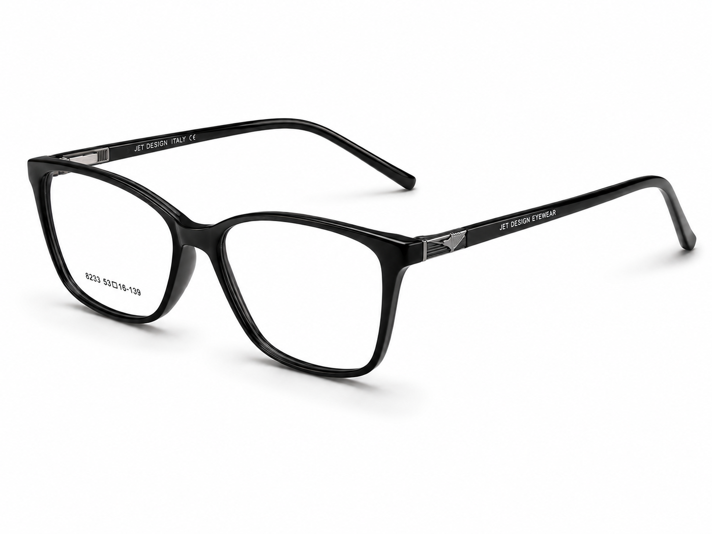 Glossy Black Rectangular Cat-Eye Acetate Frame