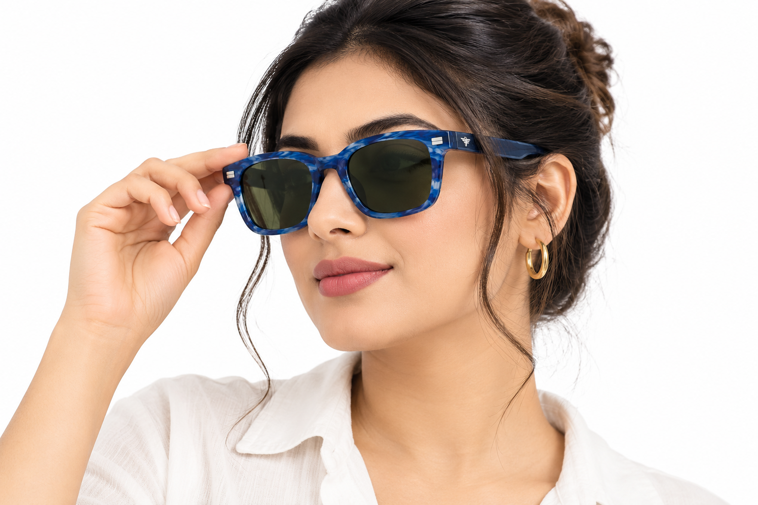 JET Navy Blue Marbled & Green Wayfarer Sunglasses - Image 4