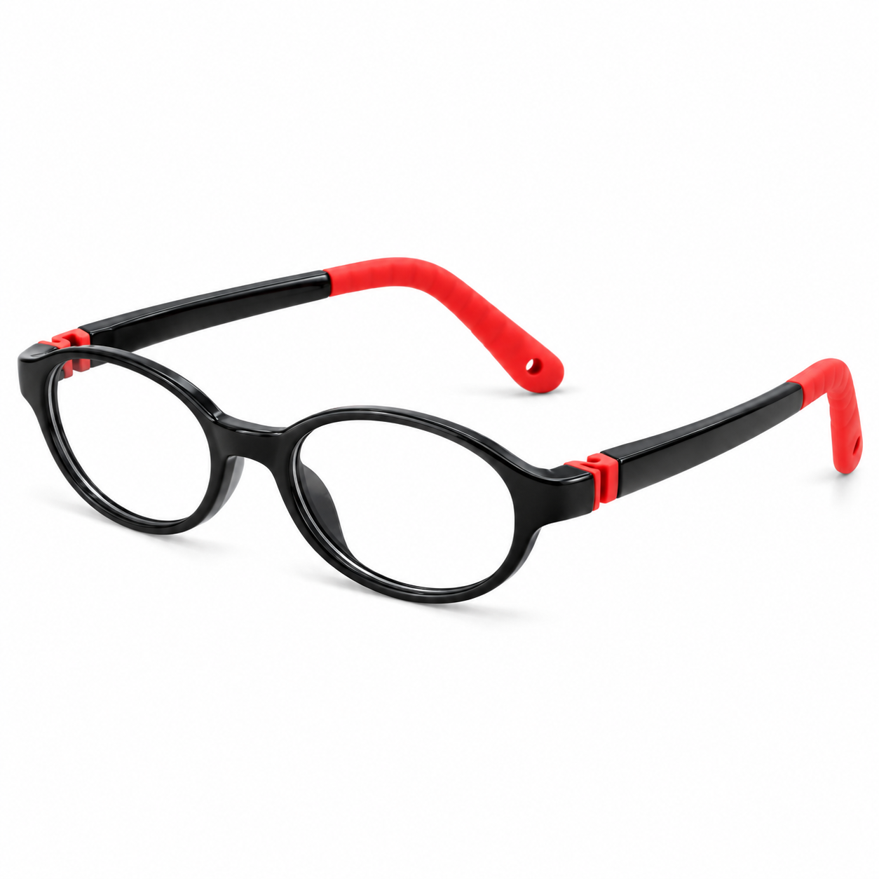 FANDO Kids Glossy Black & Red Oval Frame