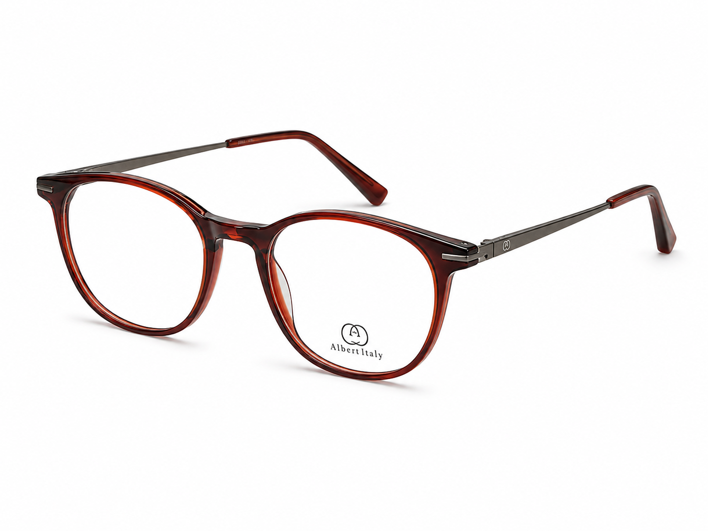 Albert Italy Translucent Burgundy & Gunmetal Round Panto Frame