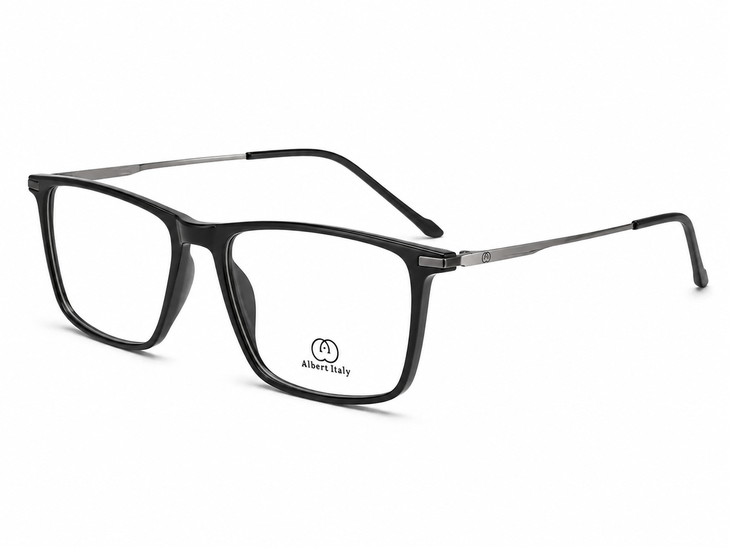 Albert Italy Glossy Black & Gunmetal Rectangular Frame