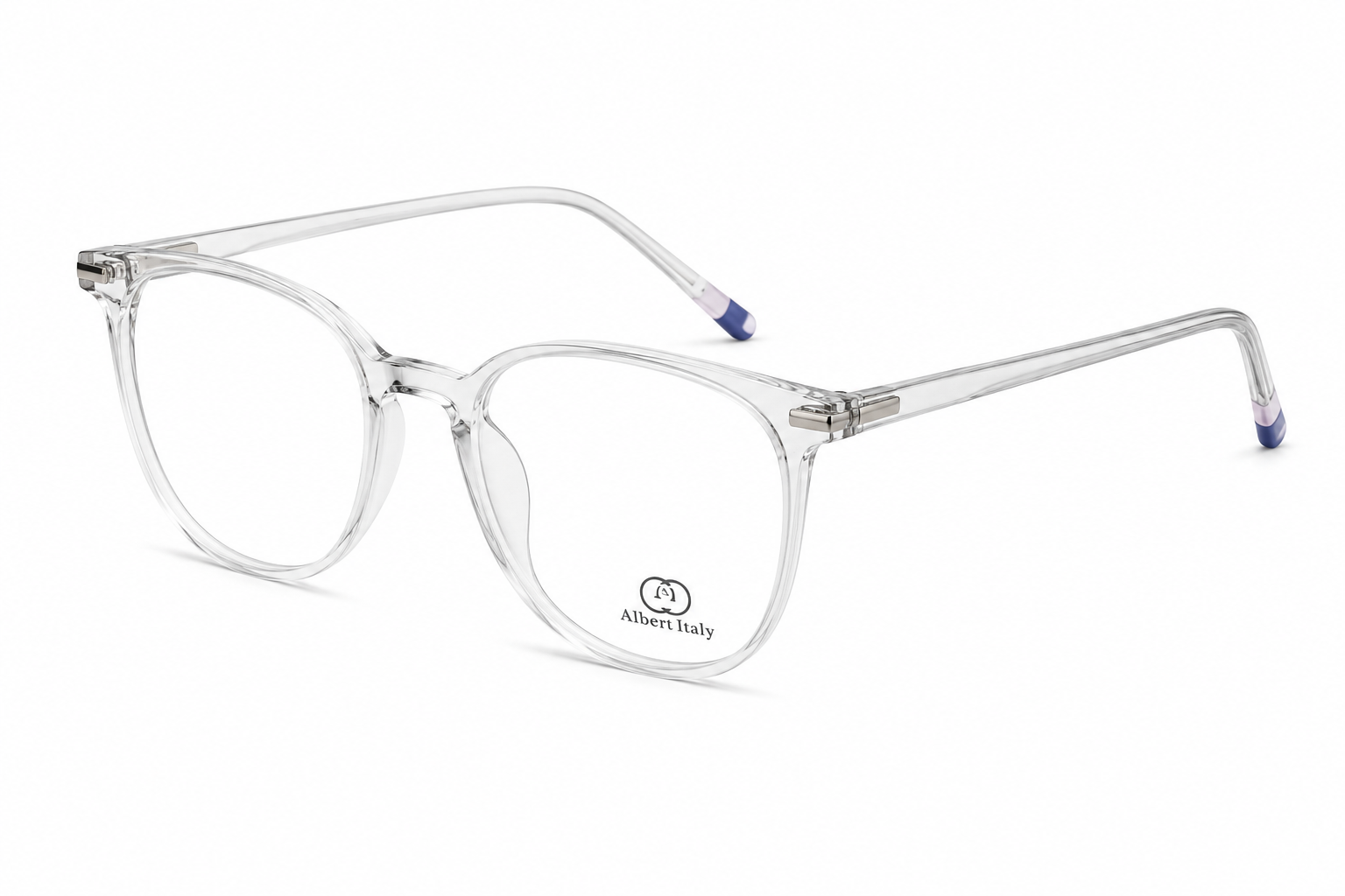 Albert Italy Transparent Crystal & Silver Round-Square Frame