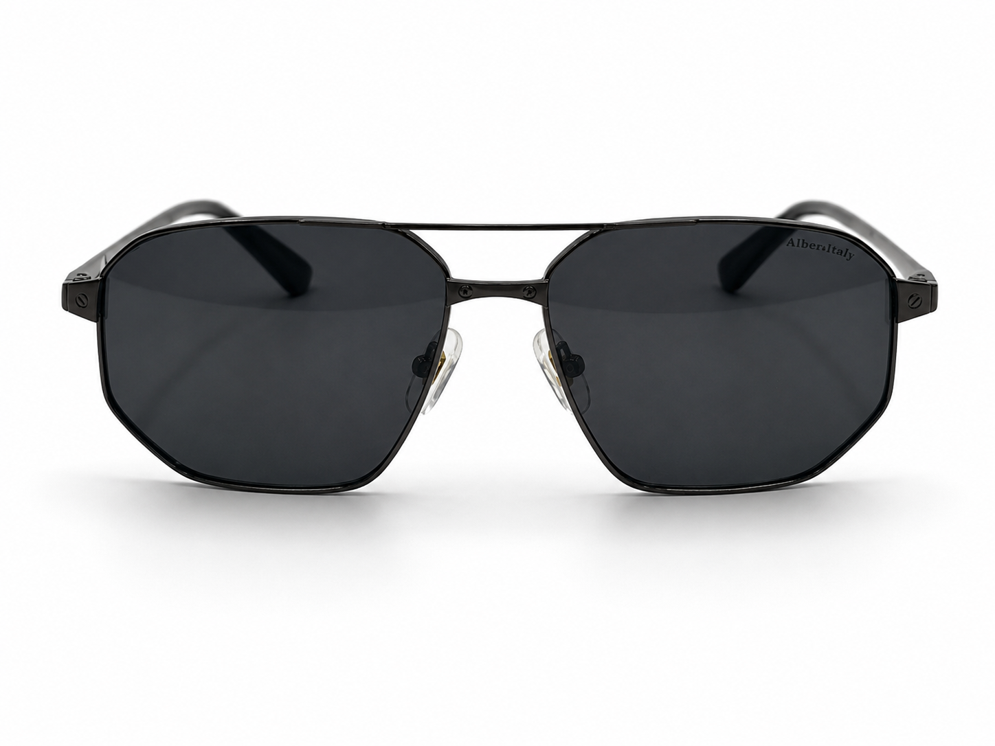 Albert Italy Gunmetal & Black Geometric Square Navigator Sunglasses