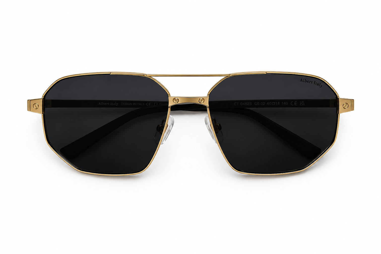 Albert Italy Gold & Black Geometric Square Navigator Sunglasses - Image 4