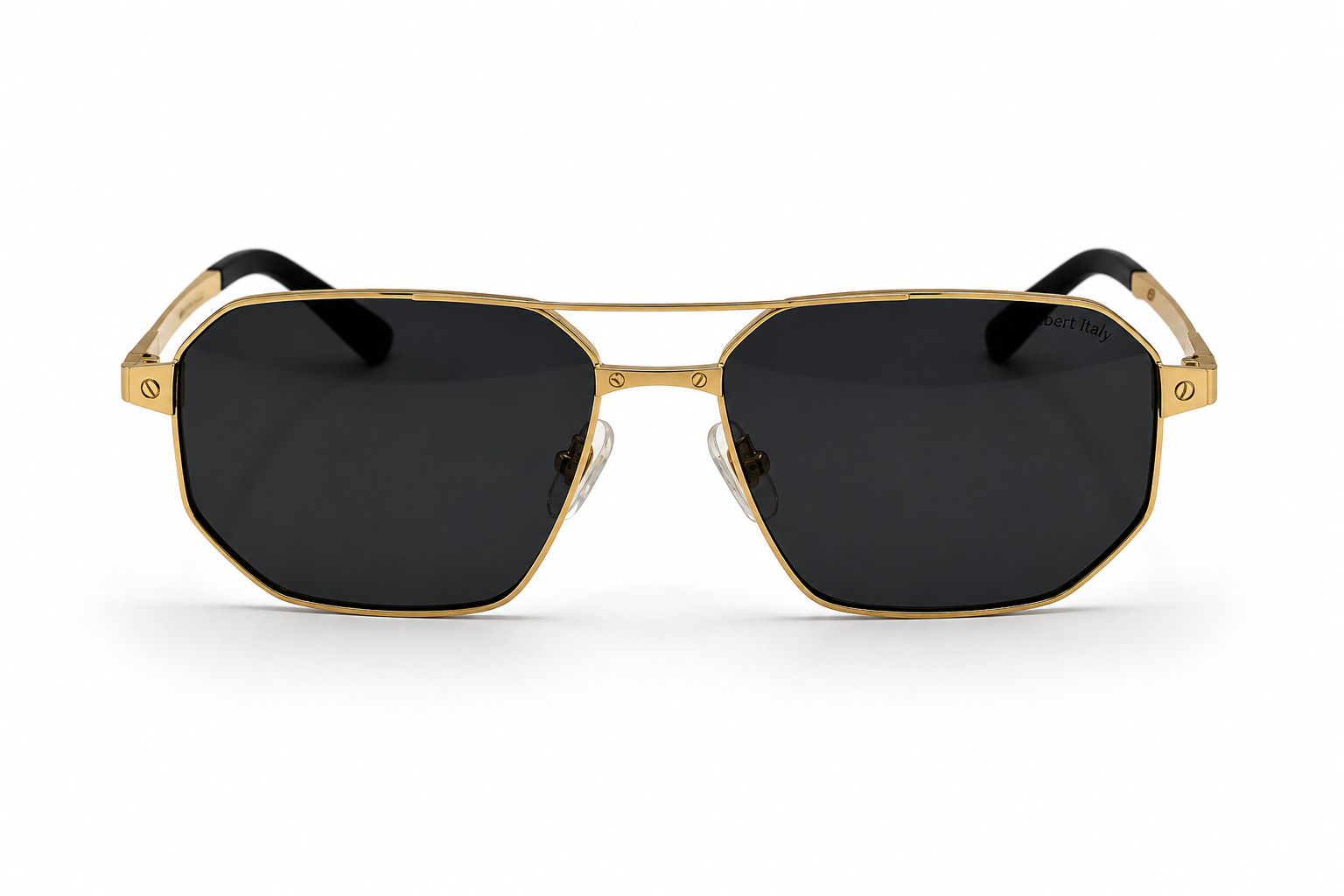 Albert Italy Gold & Black Geometric Square Navigator Sunglasses