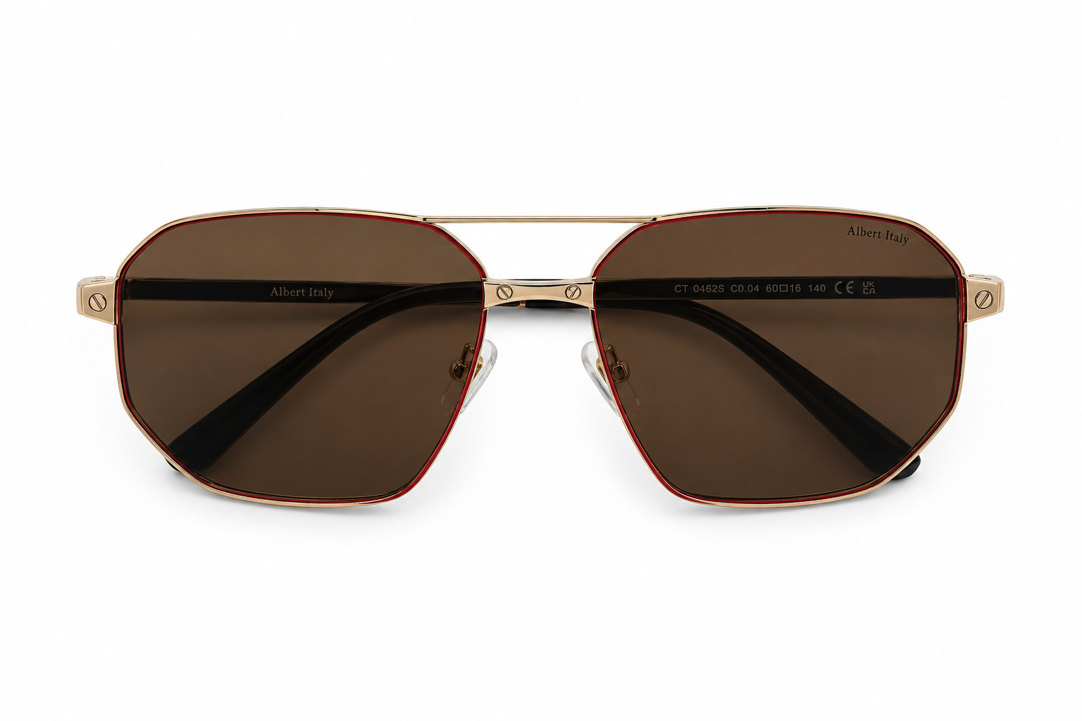 Albert Italy Gold & Red Geometric Square Navigator Sunglasses - Image 4