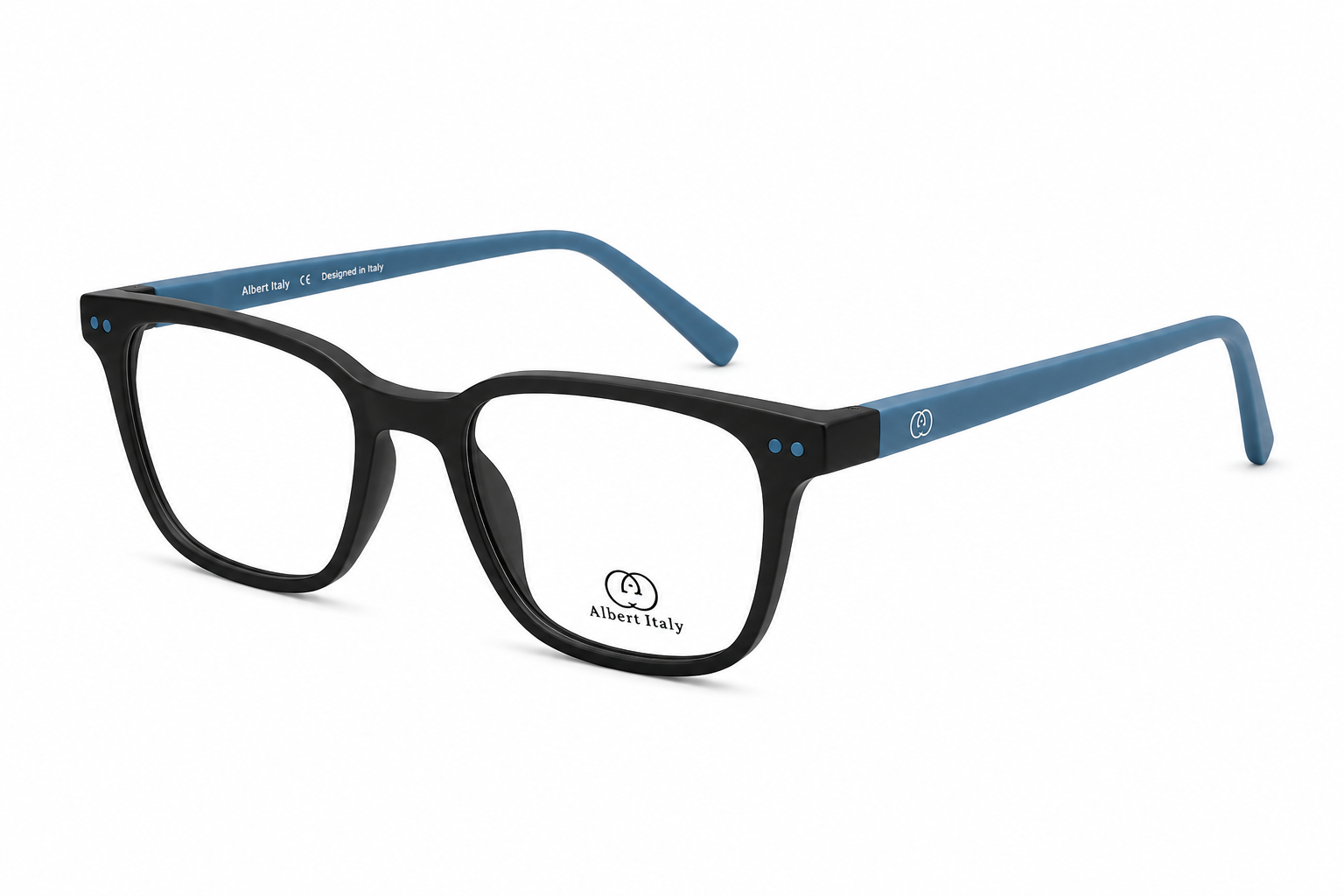Albert Italy Matte Black & Steel Blue Square Frame