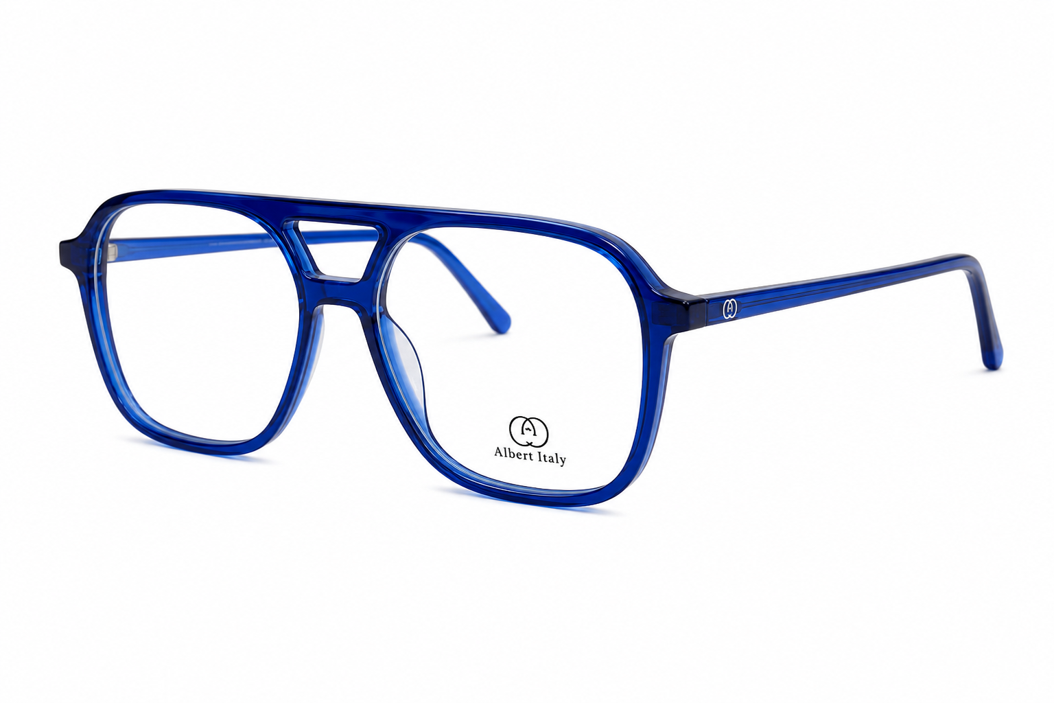 Albert Italy Transparent Blue Double-Bridge Aviator Frame