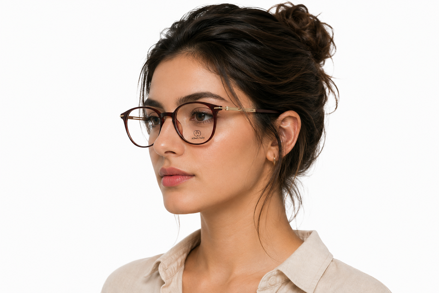 Albert Italy Glossy Burgundy & Mauve Round Panto Frame - Image 4