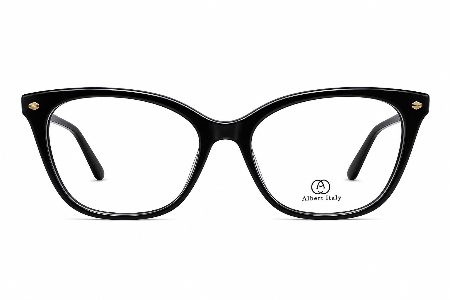 Albert Italy Glossy Black & Gold Cat-Eye Frame