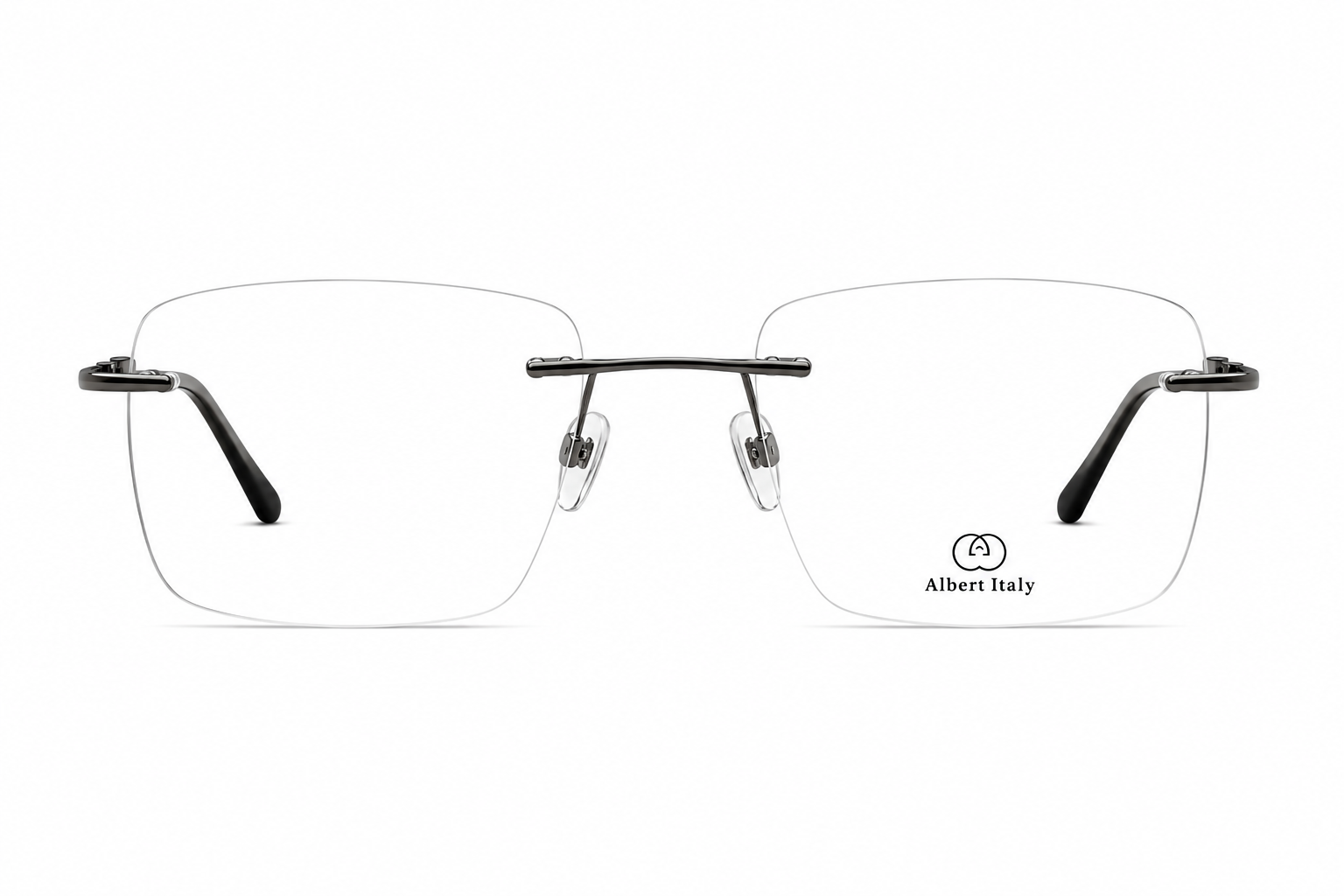 Albert Italy Brown Metal & Grey Rimless Square Frame