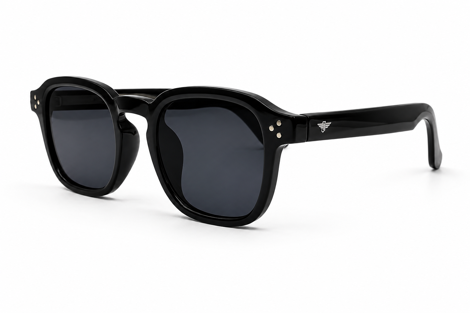 Jet Glossy Black Square Acetate Sunglasses