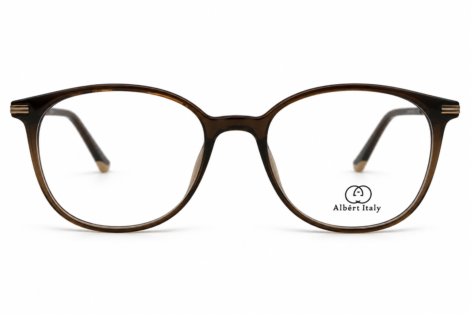 Albert Italy Translucent Smoky Brown & Rose Gold Round Panto Frame