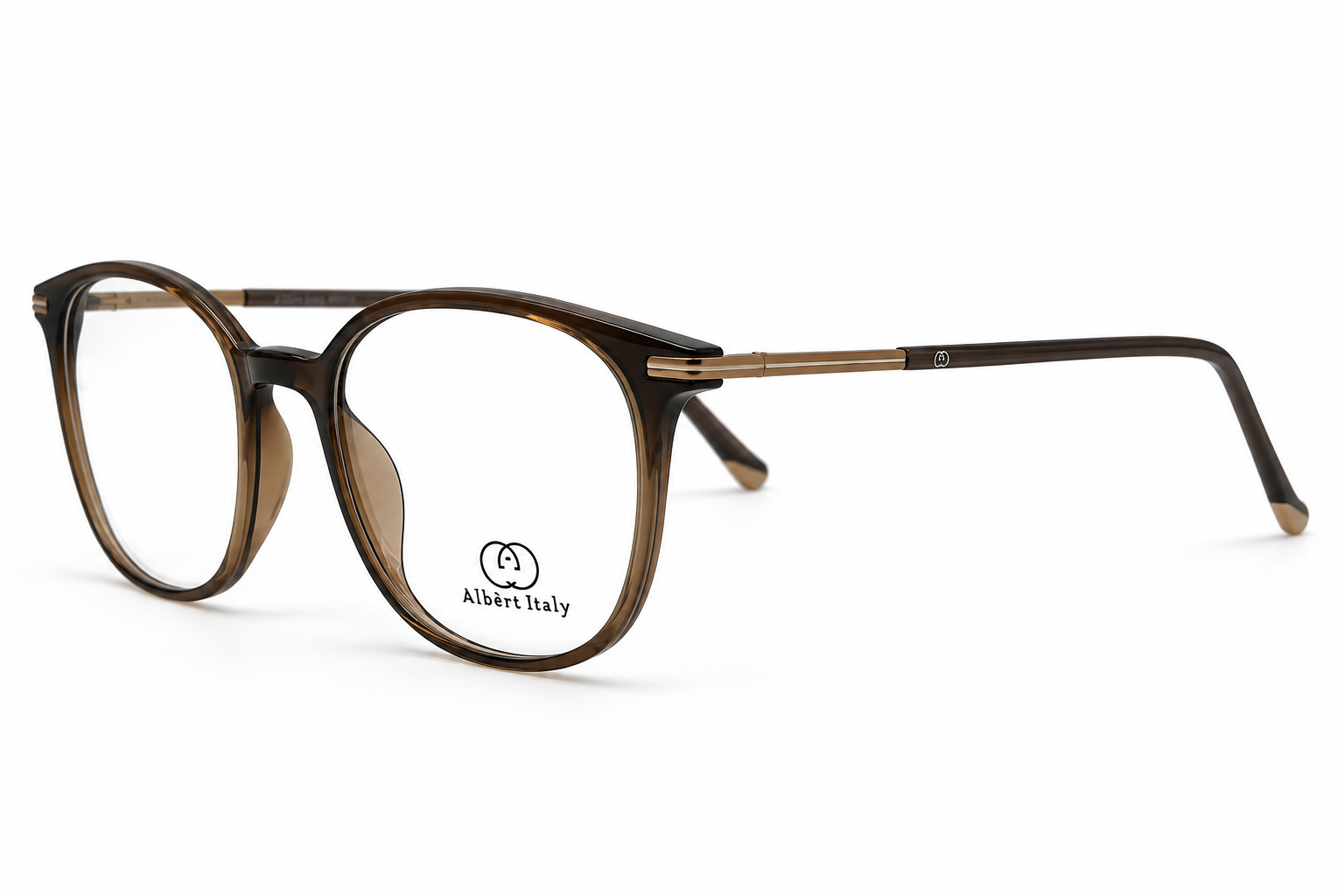 Albert Italy Translucent Smoky Brown & Rose Gold Round Panto Frame - Image 2