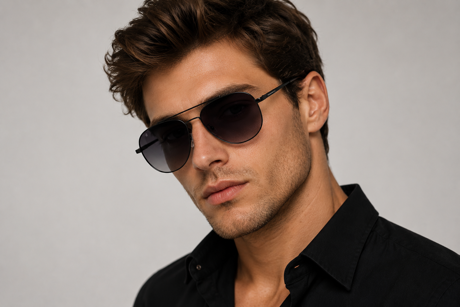JET Gunmetal & Black Double-Bridge Aviator Sunglasses - Image 6
