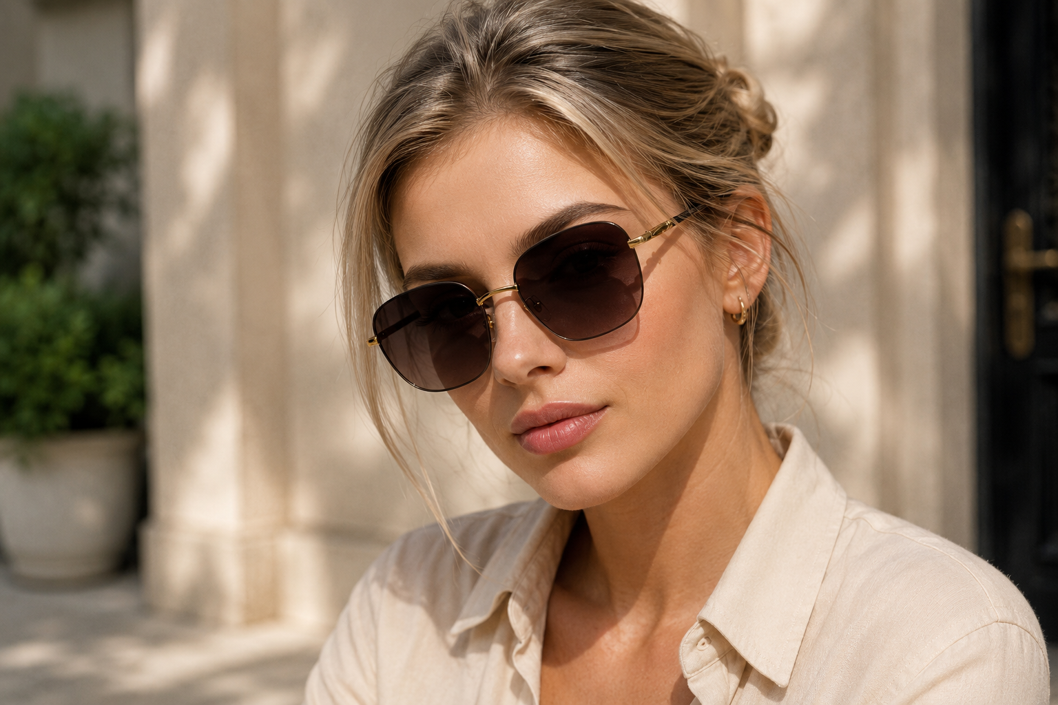 JET Burgundy Brown & Gold Oversized Square Sunglasses - Image 4