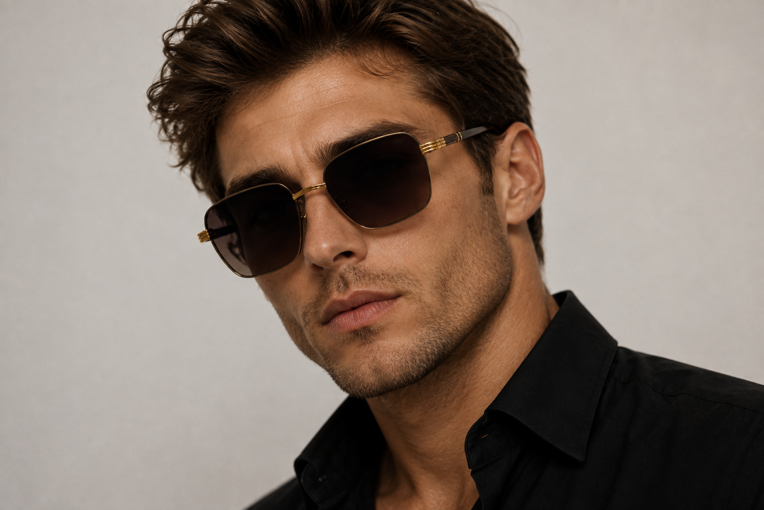 JET Gunmetal & Black Rimless Square Sunglasses - Image 6