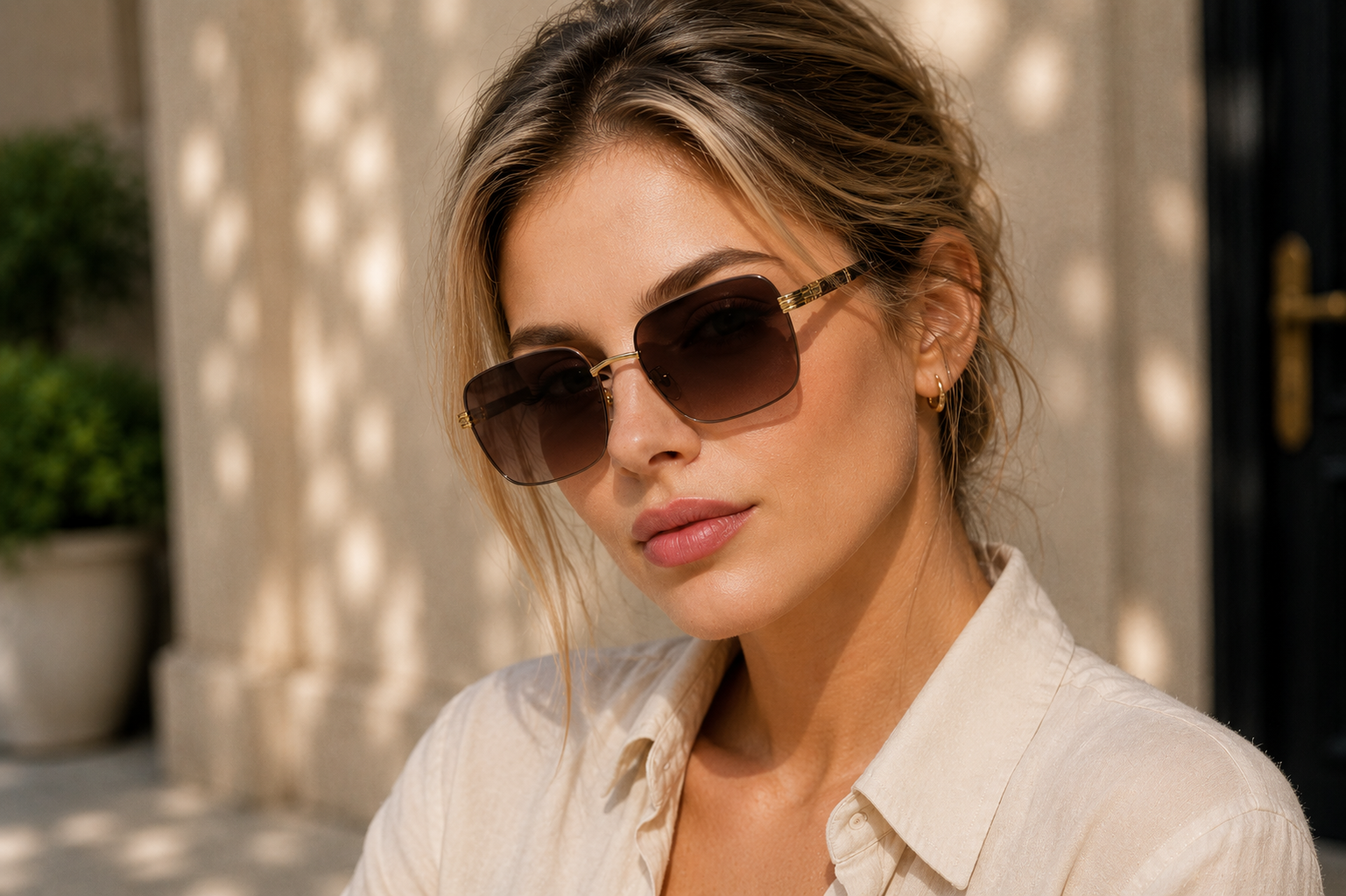 JET Gunmetal & Black Rimless Square Sunglasses - Image 4