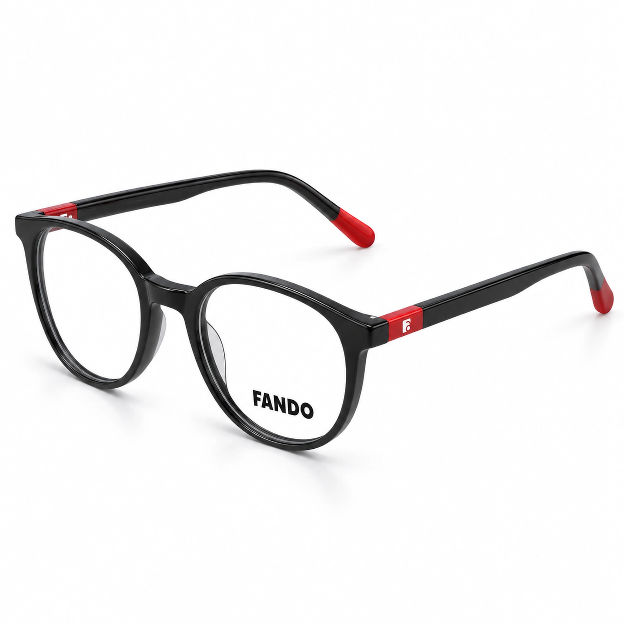 FANDO Glossy Black & Red Round Panto Frame