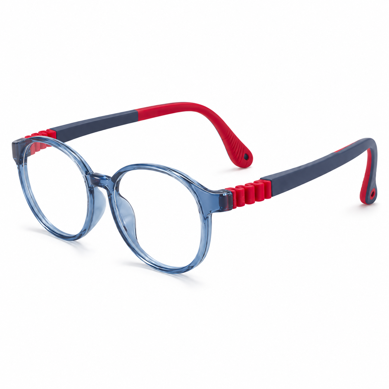 FANDO Kids Translucent Navy Grey & Red Round TR90 Frame