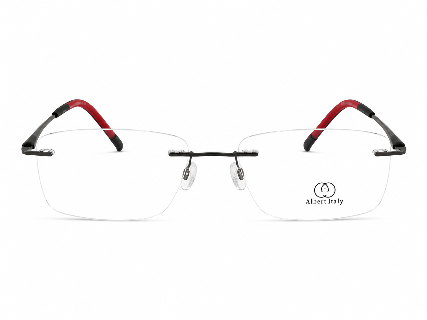 Albert Italy Silver & Red-Black Rimless Rectangular Frame