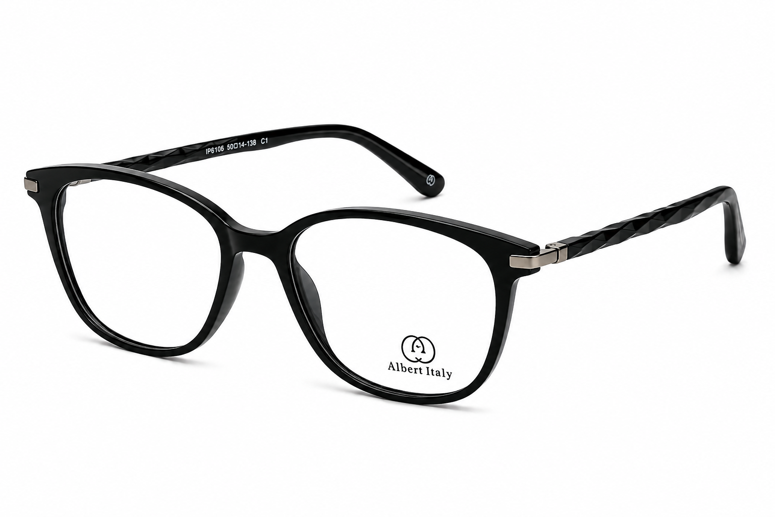 Albert Italy Glossy Black & Silver Twisted Cable Cat-Eye Frame