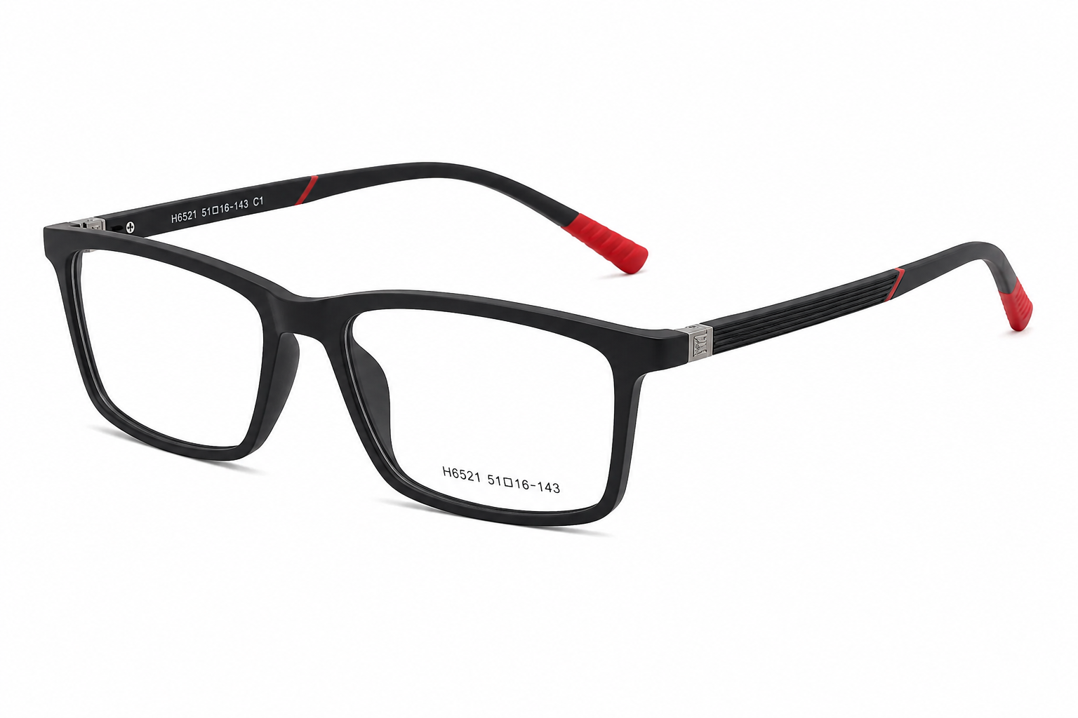 JET H6521 C1 Matte Black & Red Rectangular  Frame