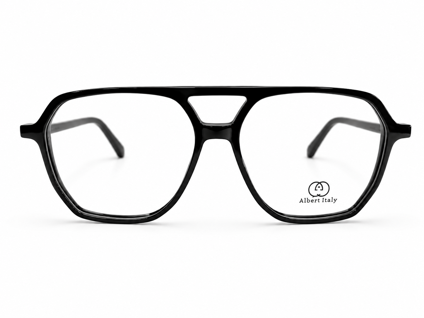 Albert Italy Glossy Black & Silver Double-Bridge Aviator Frame