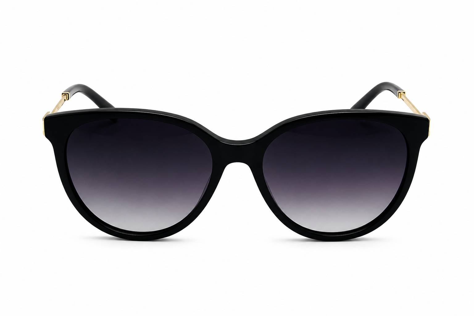 Albert Italy Glossy Black & Gold Round Cat-Eye Sunglasses