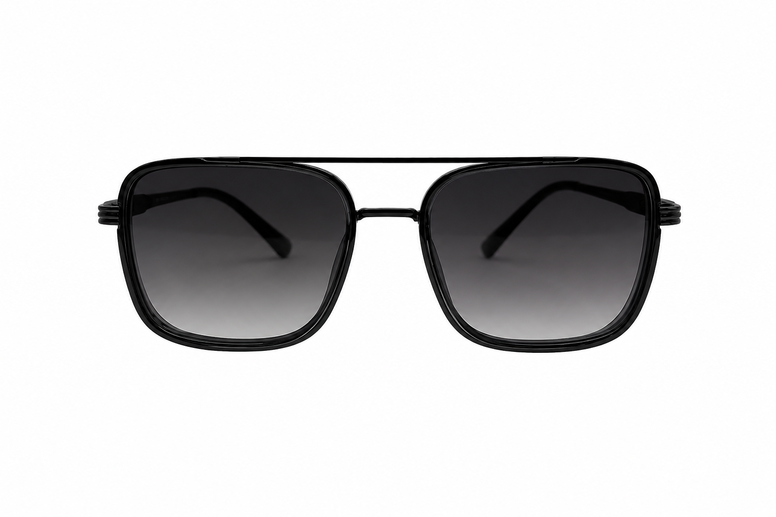 Jet Black Square Navigator Sunglasses