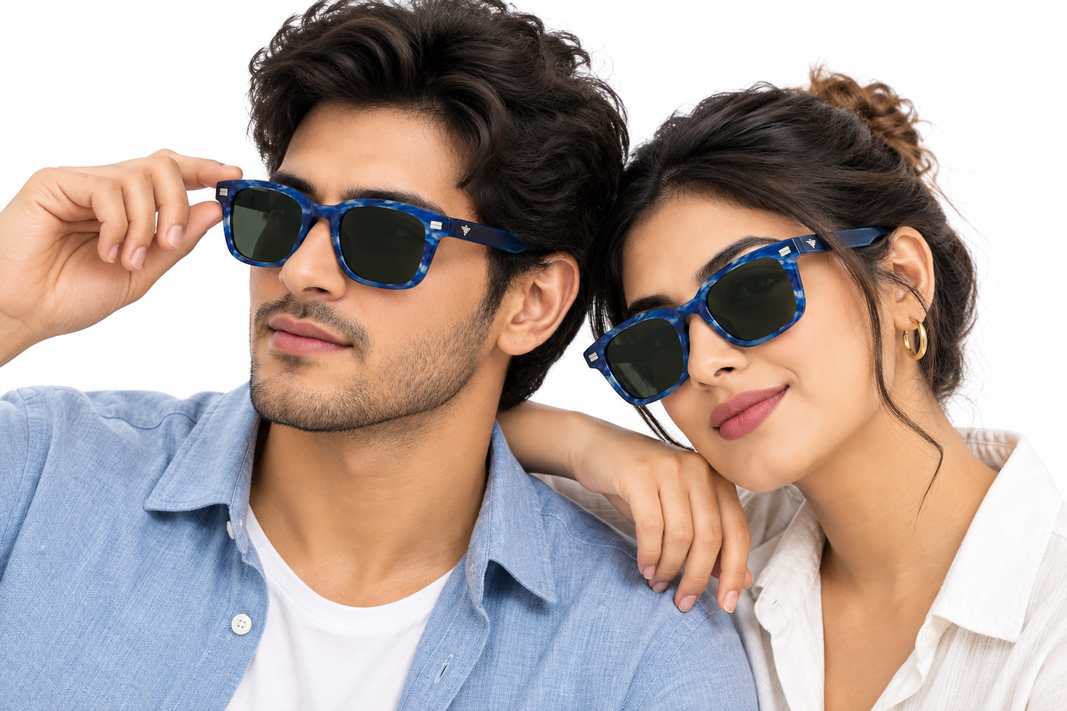 JET Navy Blue Marbled & Green Wayfarer Sunglasses - Image 6