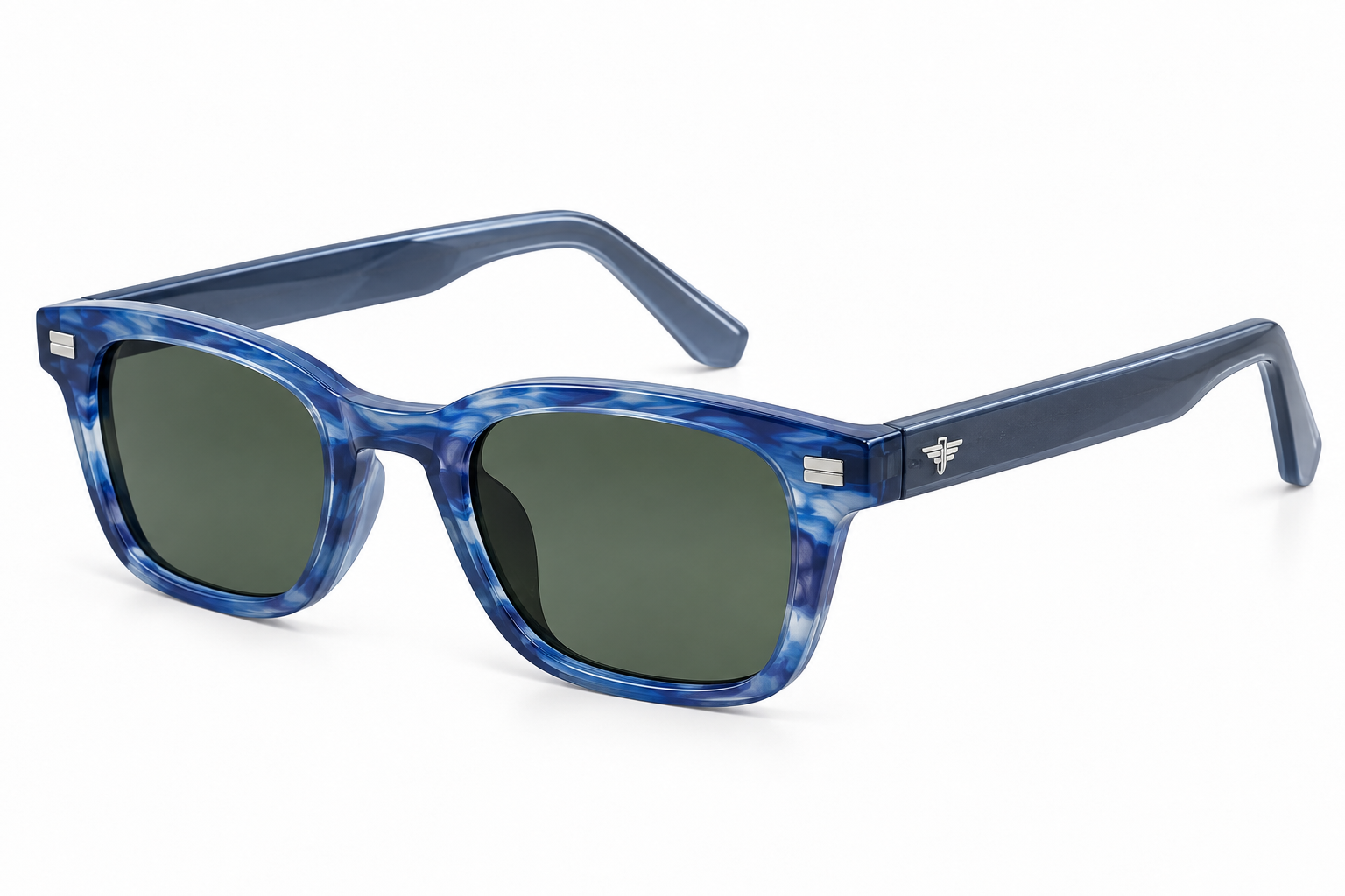 JET Navy Blue Marbled & Green Wayfarer Sunglasses