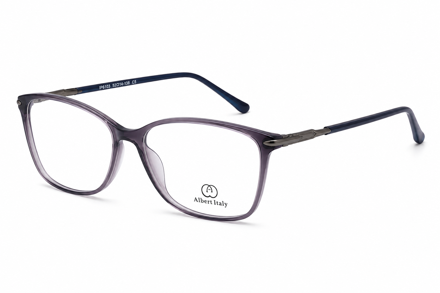 Albert Italy Transparent Purple Grey Rectangular Eyeglass Frame