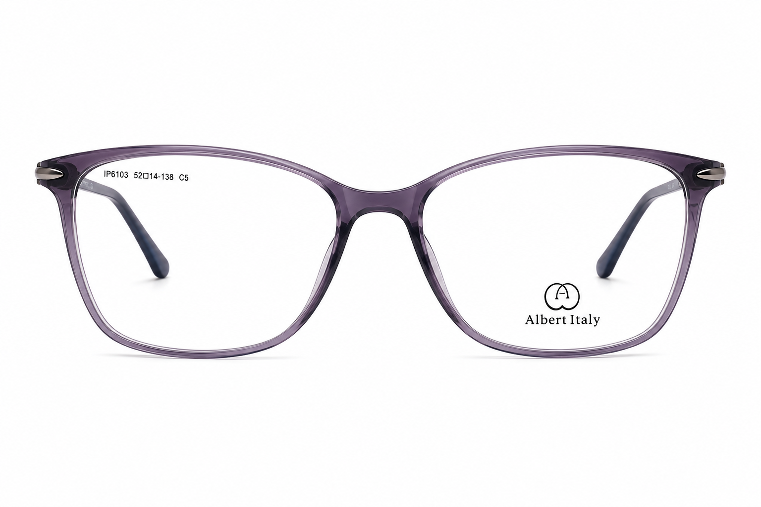 Albert Italy Transparent Purple Grey Rectangular Eyeglass Frame - Image 2