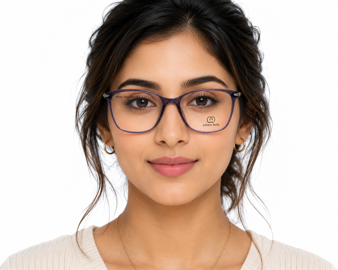 Albert Italy Transparent Purple Grey Rectangular Eyeglass Frame - Image 3