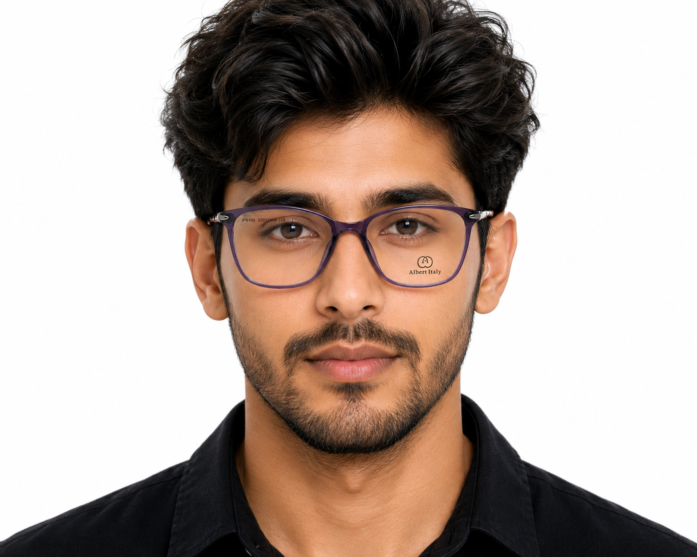 Albert Italy Transparent Purple Grey Rectangular Eyeglass Frame - Image 4