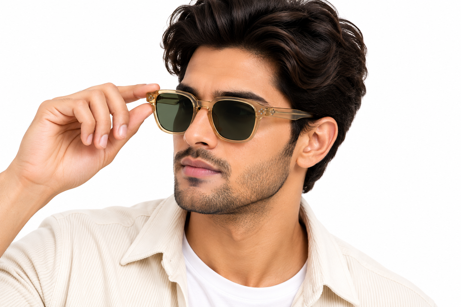 JET Champagne Amber & Olive Brown Panto Sunglasses - Image 4