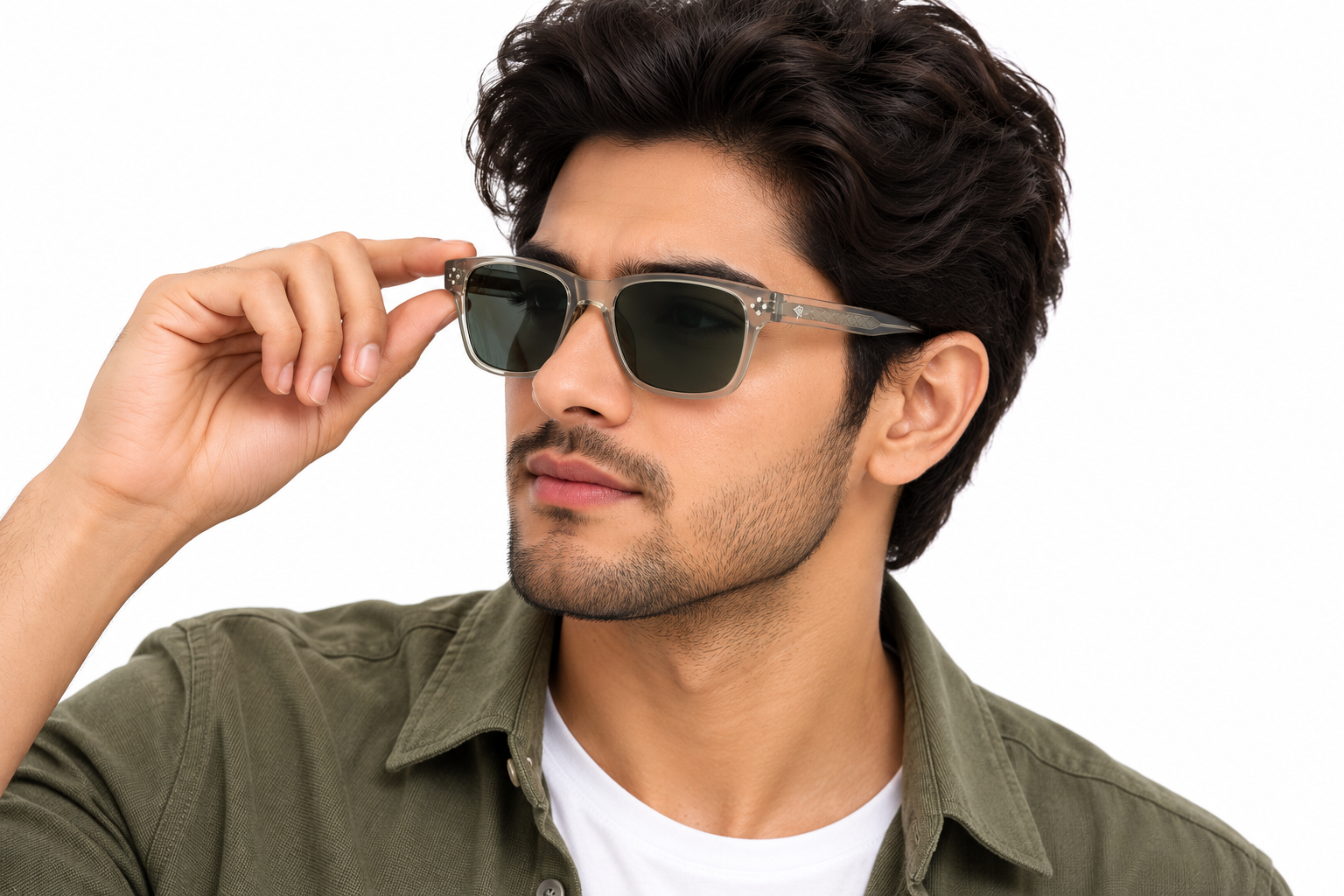 JET Crystal Clear Champagne & Green Wayfarer Sunglasses - Image 5