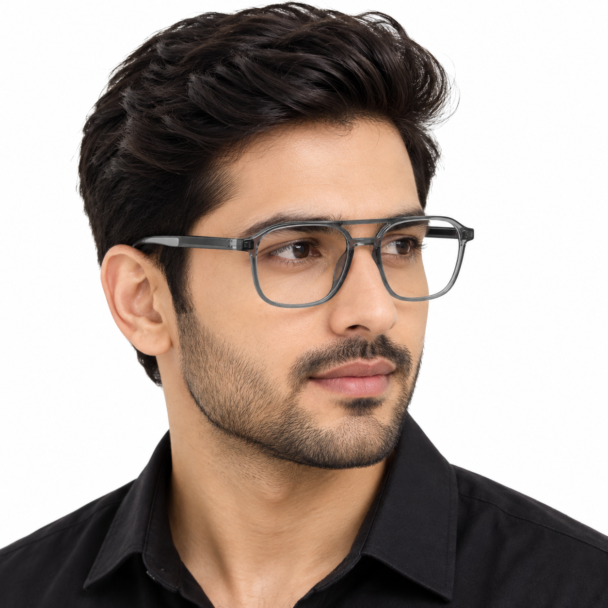 JET Translucent Grey Double-Bridge Square Frame - Image 4