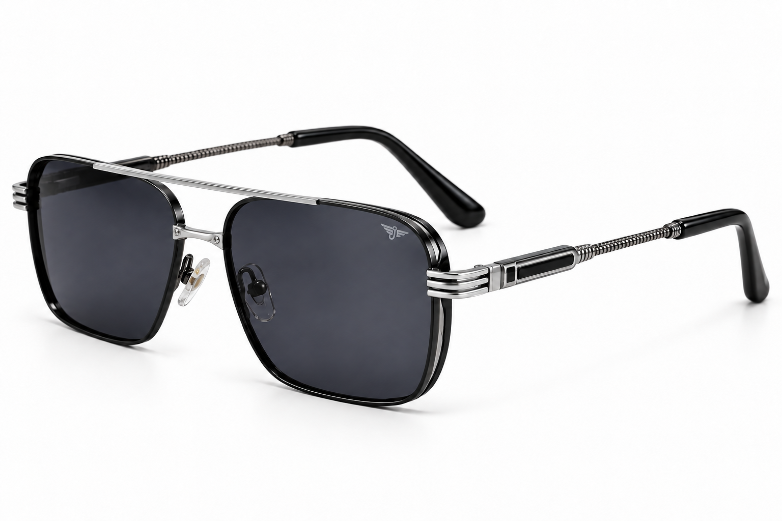 JET Black & Antique Silver Square Aviator Sunglasses
